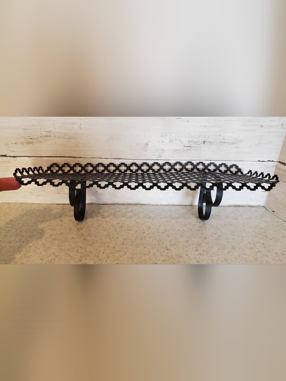 Vintage MCM Black Metal Lattice Shelf 13" Mid Century Modern Art Deco Display